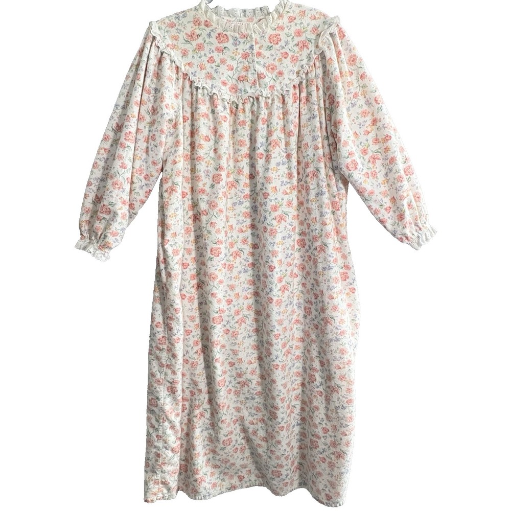 LANZ of SALZBURG Women Long Flannel Floral Nightgown Sz 1X‎ White Cottage 49-7